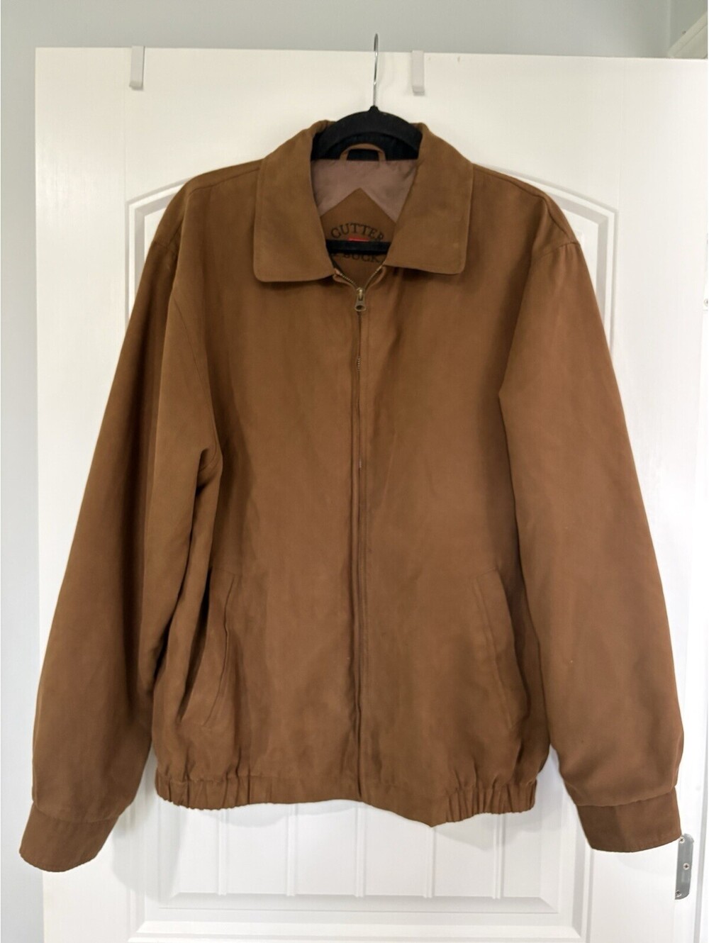 Cutter & Buck Men’s L Faux Brown Suede Microfiber Bomber Jacket Zip Up Classic